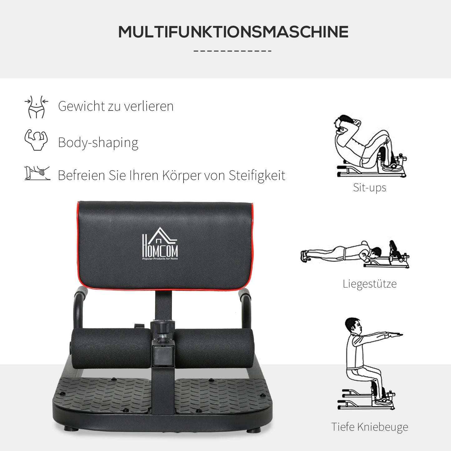 Sissy Squat Trainer – Knie Trainer – Leg Trainer – Buikspier Trainer – Bilspier Trainer – Zwart – 3-in-1 Verstelbaar – Stevig Stalen Frame Tot 120 Kg