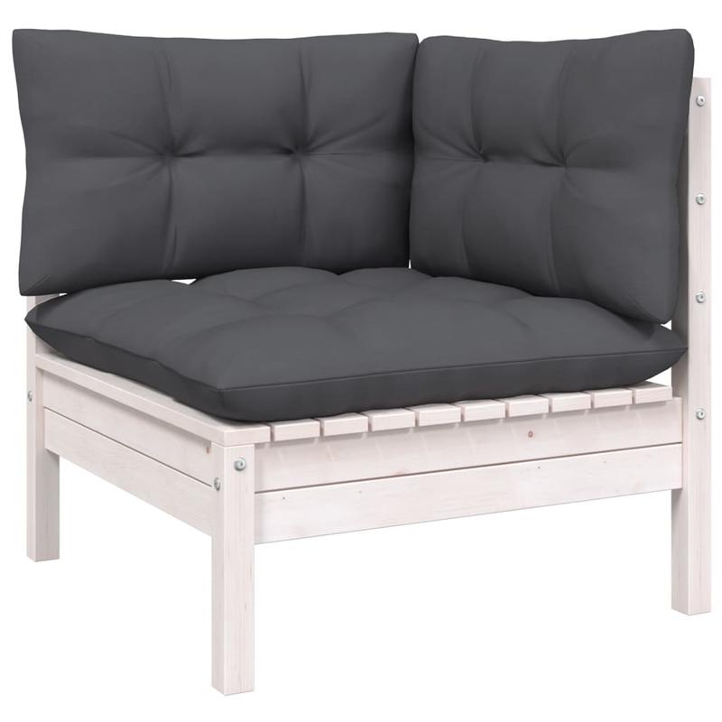 Loungeset – Tuinmeubelset – Buitenmeubels – Loungeset Buiten – Wit – Witte Dennenhout – Comfortabele Kussens – Flexibele Opstelling