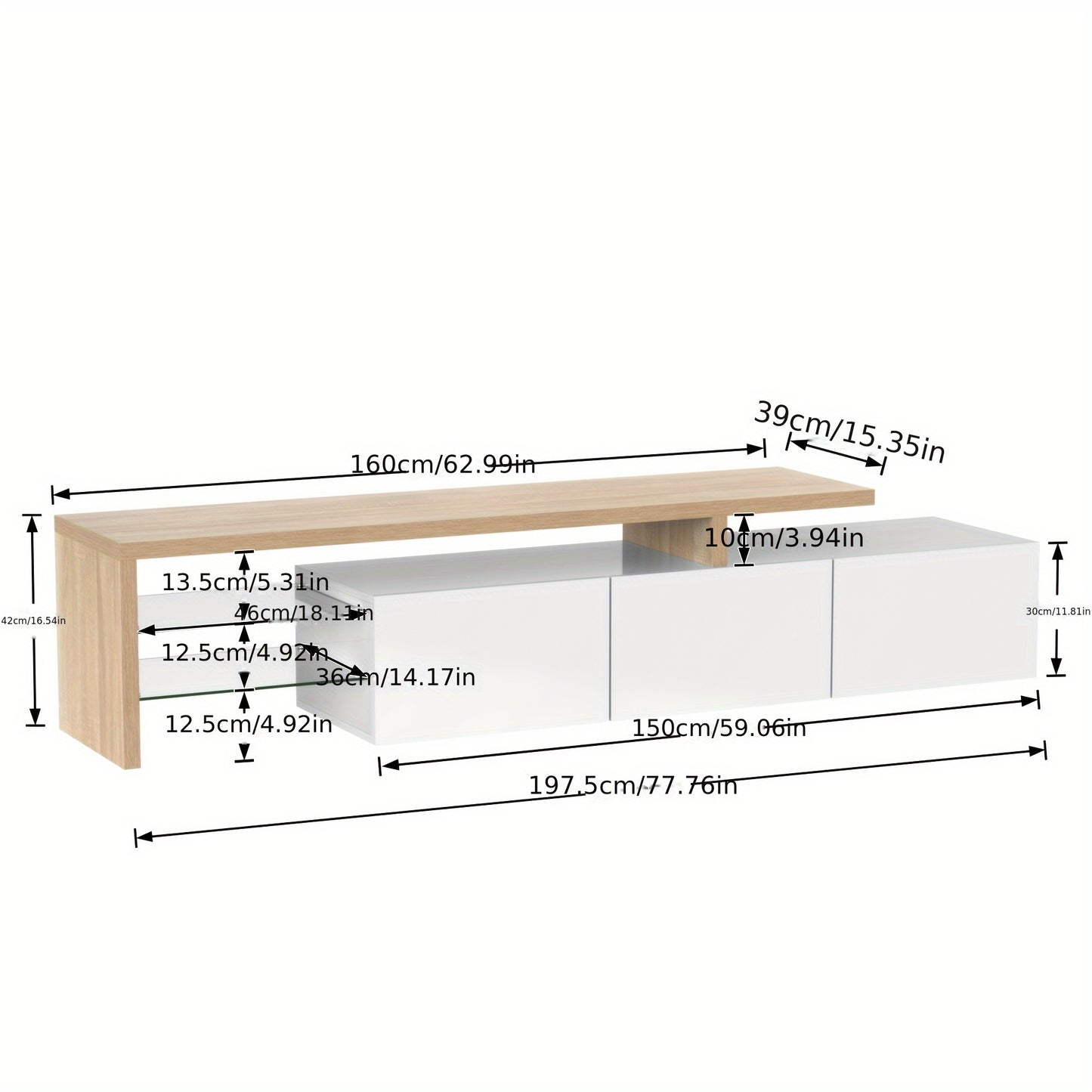 Tv Meubel – TV Kast – TV Meubelkast – Mediameubel – TV Dressoir – Hoogglans Wit – Bamboe Met Glazen Planken – Minimalistisch Ruimtebesparend Design
