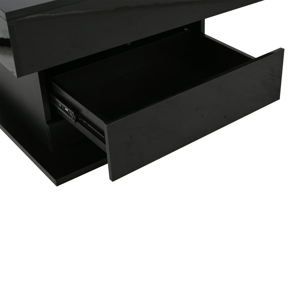 Geometric Coffee Table, 360° Rotating Top, Lift-Up Coffee Table with 1 Drawer, High-Gloss Living Room Table with Hidden Storage, Sofa Table, Side Table, Black
