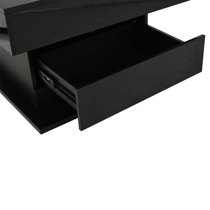 Geometric Coffee Table, 360° Rotating Top, Lift-Up Coffee Table with 1 Drawer, High-Gloss Living Room Table with Hidden Storage, Sofa Table, Side Table, Black