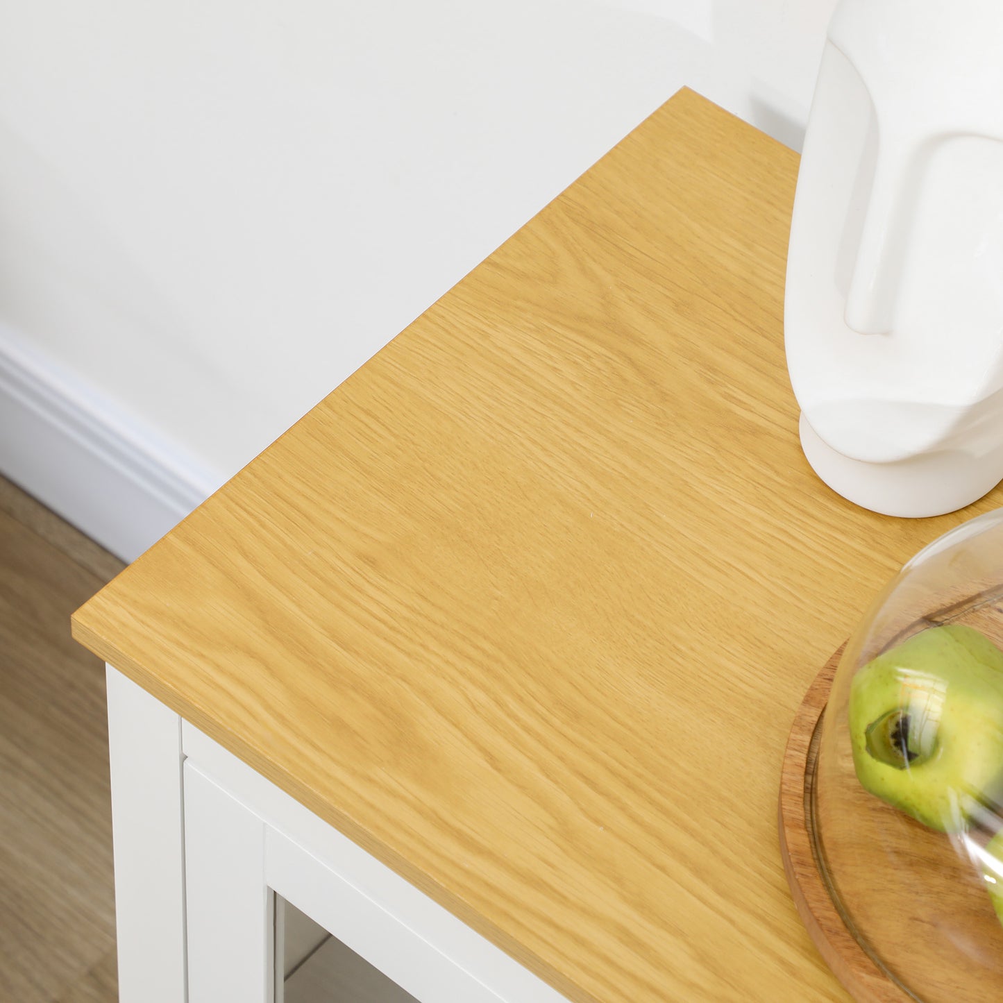 Opbergkast – Dressoir – Buffettafel – Kast met Deuren – Wit – 3 Glazen Deuren – 2 Verstelbare Planken – Licht Houten Blad – 120x40x70 cm