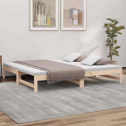 Slaapbank – Bedbank – Logeerbed – Bedbank Met Slaapfunctie – Massief Dennenhout – 195,5x148x30 cm – Slatted Design Voor Ventilatie