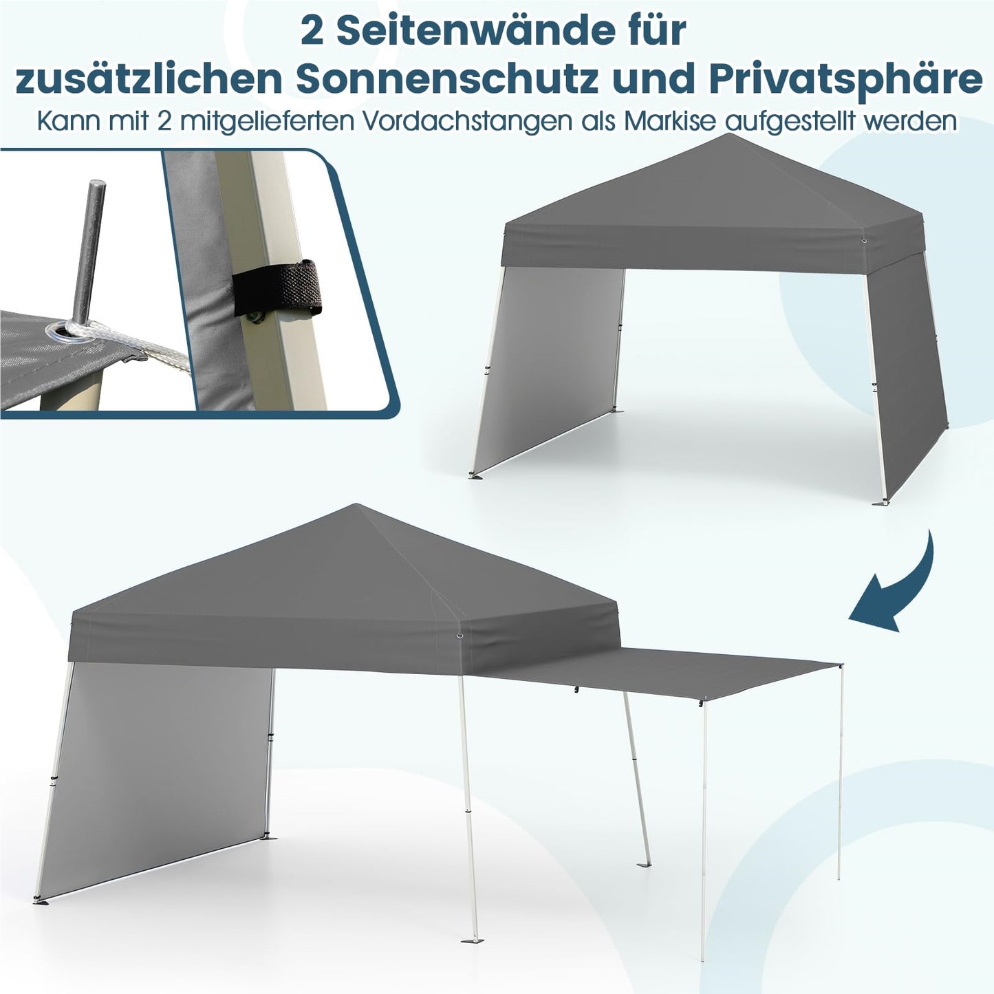 Pop-Up Paviljoen – Tuin Overkapping – Partytent – Vouwtent – Buitentent – UV Bescherming 50+ – Verstelbare Hoogte 3x4m Grijs