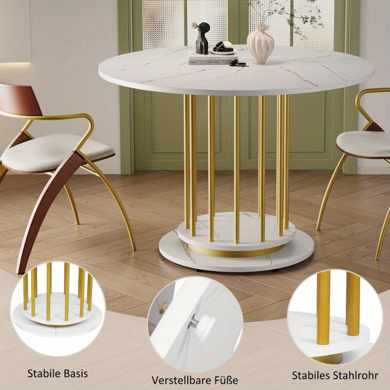 Ronde Eettafel – Ronde Tafel – Eetkamertafel – Keukentafel – Kleine Tafel – Marmerlook Blad – Stevig Metalen Frame – 100 cm Diameter – 4-6 Personen