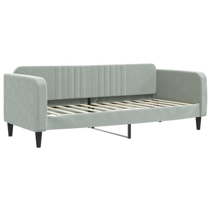 Bedframe – Eenpersoonsbed – Slaapbank – Platformbed – Jeugdbed – Lichtgrijs Fluweel – Opbergruimte Met Lades En Planken – Stevig Houten Frame 80x200 cm