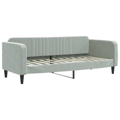 Bedframe – Eenpersoonsbed – Slaapbank – Platformbed – Jeugdbed – Lichtgrijs Fluweel – Opbergruimte Met Lades En Planken – Stevig Houten Frame 80x200 cm