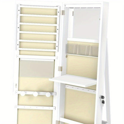 Sieradenkast – Sieradenorganizer – Sieradenbox – Make-upkast – Draaibare Organizer – Wit – Volledige Lengte Spiegel – Veilig Slot Met Sleutel