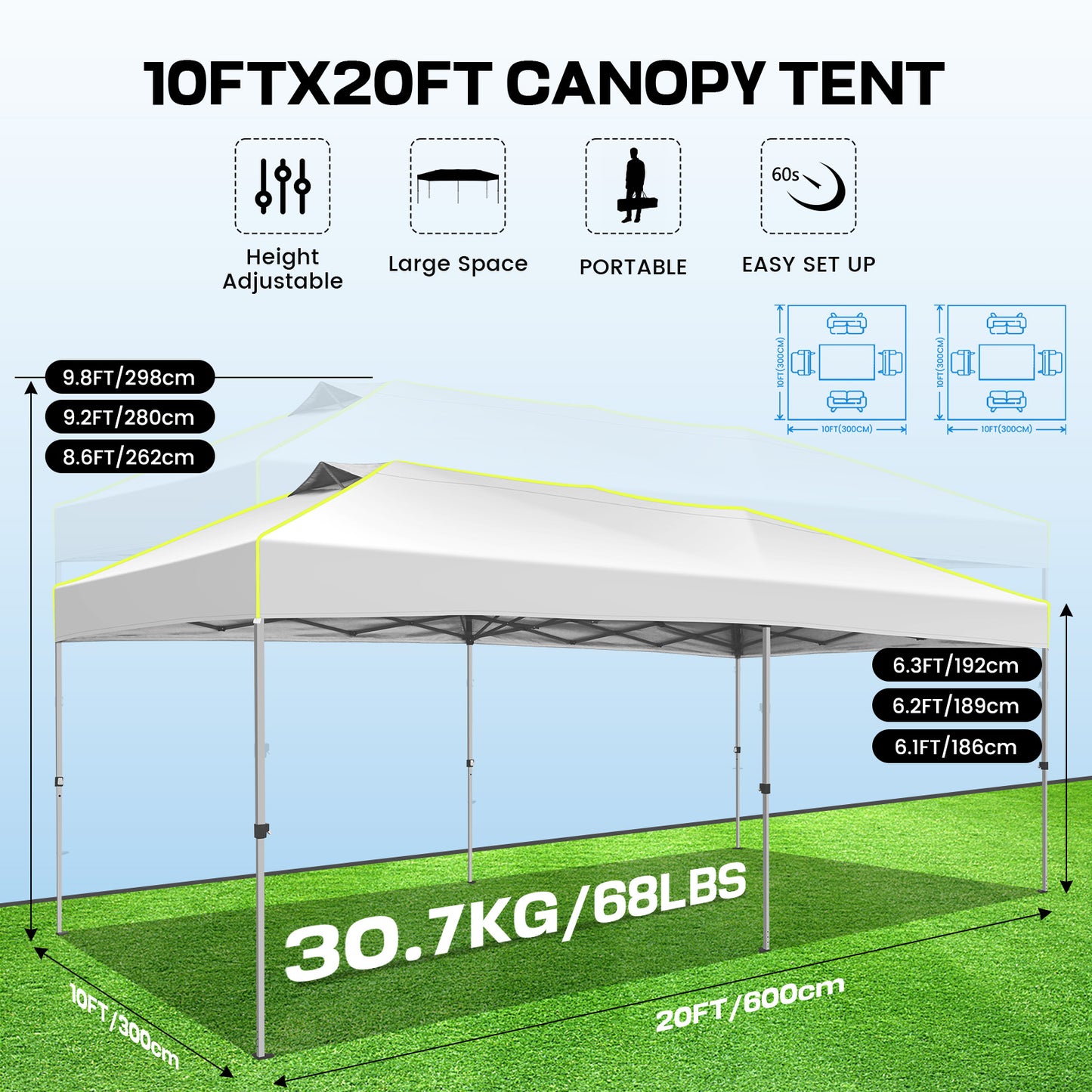 Pop-up Tent – Partytent – Tuinkamer – Vouwtent – Zonnescherm – Grijs – 3x6m Met 6 Afneembare Zijwanden – 3 Hoogtes Verstelbaar