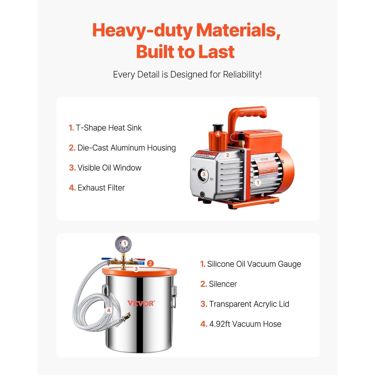 Vacuum Kamer – Vacuümkamer – Ontgassingskamer – Hars Kamer – Resin Ontluchter – 5 Gallon – Roestvrij Staal – Krachtige 3.5 CFM Vacuümpomp