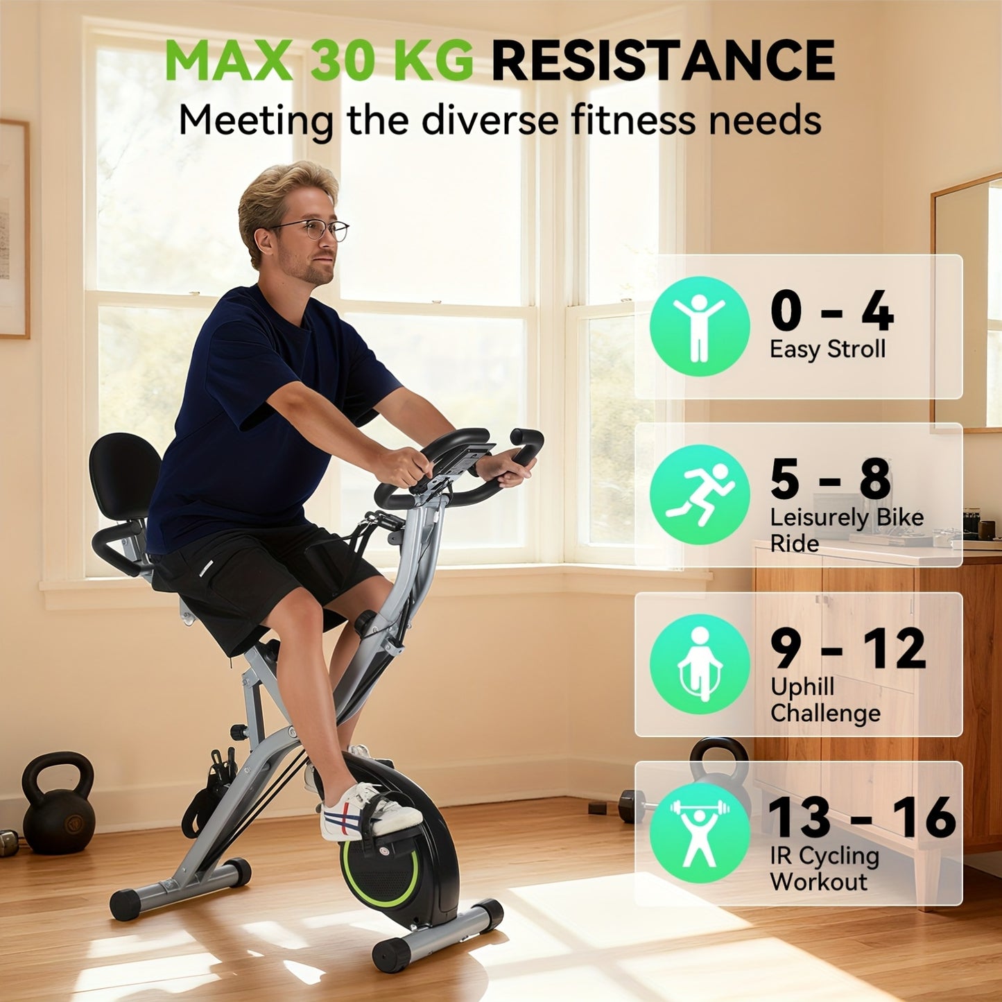Hometrainer – Fitnessfiets – Spinningfiets – Stoelfiets – Ergometer – Inklapbaar Ontwerp – 8 Verstelbare Hoogtes – Magnetische Weerstand – Hartslagmeter – LCD Display – App Connectiviteit