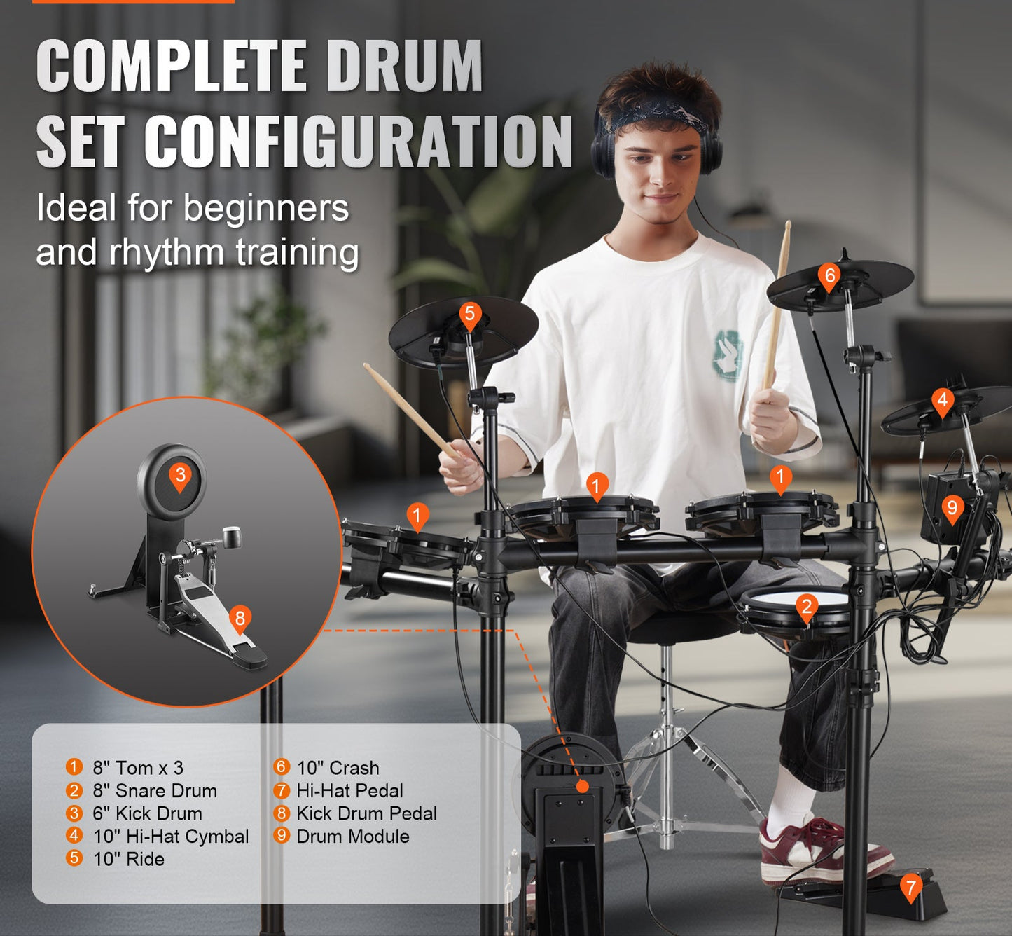Elektronische Drumstel – Elektrisch Drumstel – E-Drum – Digitaal Drumstel – Elektronisch Drumkit – 480 Geluiden – Verstelbaar Standaard