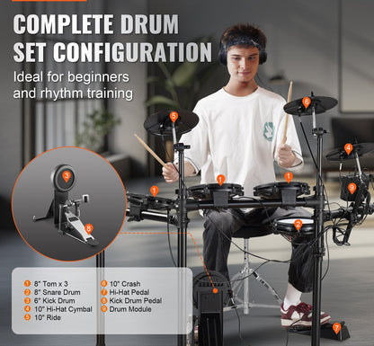 Elektronische Drumstel – Elektrisch Drumstel – E-Drum – Digitaal Drumstel – Elektronisch Drumkit – 480 Geluiden – Verstelbaar Standaard