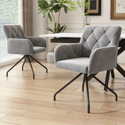 Eetkamerstoel – Stoel – Kuipstoel – Lounge Stoel – Armstoel – Velvet Bekleding – Ergonomische Rugsteun – Metalen Frame – Lichtgrijs – Set Van 2