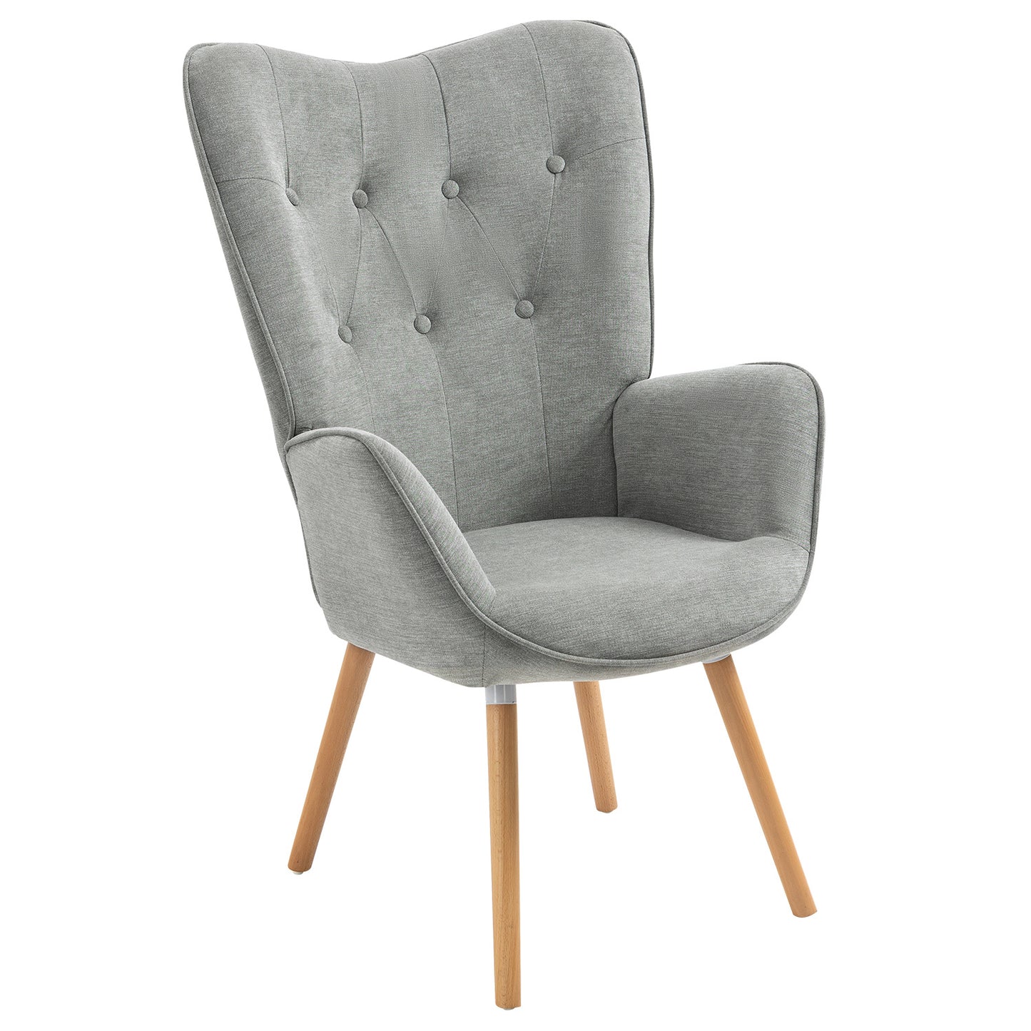 Fauteuil Scandinavisch – Zithoekstoel – Leunstoel – Lounge Chair – Relaxstoel – Grijs Stof – Houten Armleuningen – Afmeting 66x71x109 cm