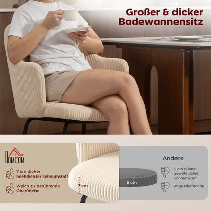 Eetkamerstoel – Stoel – Kuipstoel – Draaistoel – Designstoel – Beige Corduroy Bekleding – Metalen Onderstel – Zacht Kussen – Glijdende Mechaniek