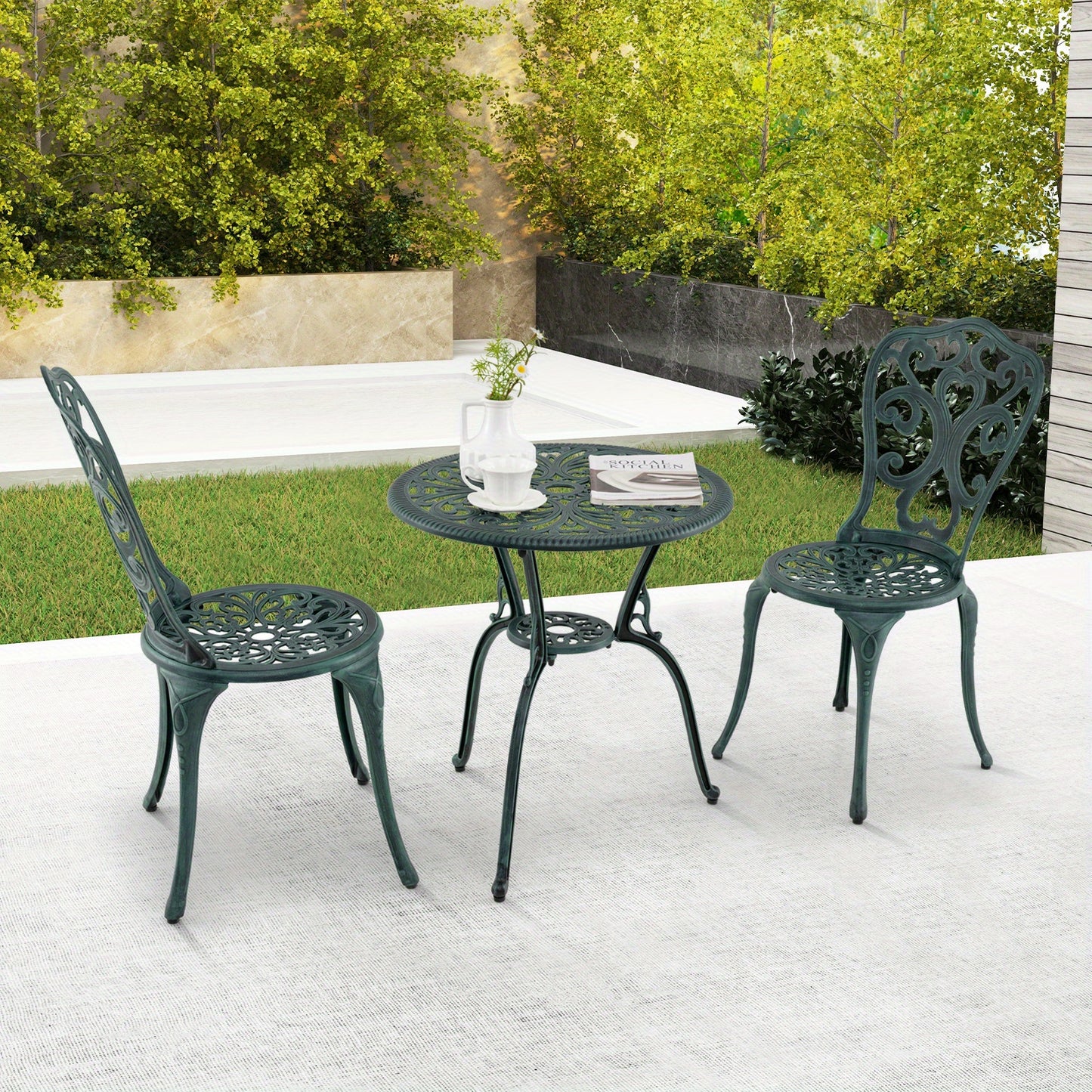 Bistroset – Tuinset – Balkonset – Bistrotafel – Buitenmeubel – Weerbestendig Gegoten Aluminium – Inclusief Parasolhouders