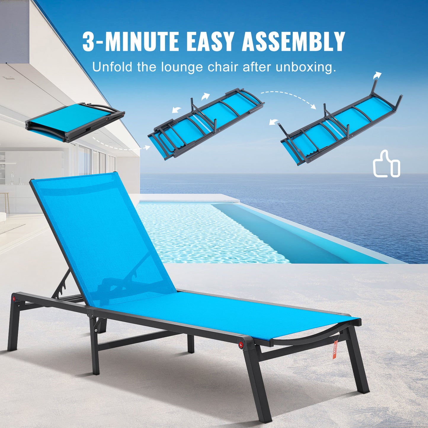 Ligstoel – Tuinstoel – Zonnestoel – Relaxstoel – Loungestoel – Verstelbare Rugleuning – Aluminium Frame – Set van 2