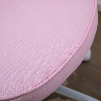 Draaistoel – Bureaustoel – Bureaukruk – Werkstoel – Kinderstoel – Hartvormig Design – Verstelbare Hoogte 79-89 cm – Linnenlook Stoffering – Roze Kleur