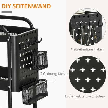 Keukentrolley – Keukenwagen – Serveerwagen – Opbergtrolley – Rolwagen – Met Handdoekhouder – 3 Ruime Mandjes – Stalen Frame Zwart
