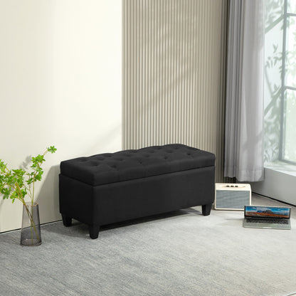 HOMCOM Sitzbank Polsterbank mit Stauraum Truhenbank Flur Schlafzimmer Wohnzimmer leinenartiges Polyester Gummiholz Schwarz 100 x 40 x 44cm