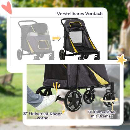 Pawhut dog car dog buggy foldable with pillows and safety lines cat buggy with a mesh window and side pocket made of oxford fabric in dark gray, Pet Stroller, Foldable Pet Cart, Mesh Window Design, Reinforced Stitching, Durab