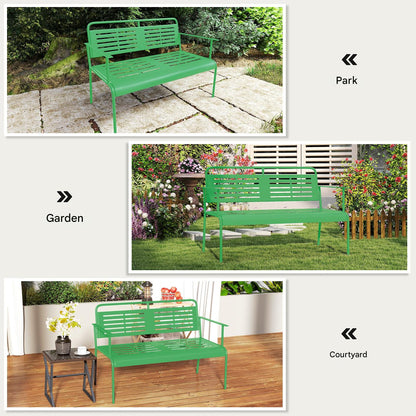 Tuinbank – Buitenbank – Balkonbank – Terrasbank – Verandabank – Stalen Tuinbank – Weerbestendig – 121x64x84 cm – Groen – Met Armleuningen en Rugleuning