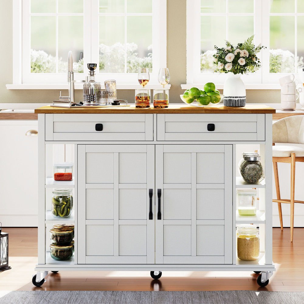 Foldable Kitchen Island Cart with Worktop - Heavy-Duty Metal Rolling Cabinet, 2 Drawers & Open Shelf, Space-Saving Mobile Kitchen Organizer with Easy Assembly for Small Spaces, Modern - Ideal for Kitchen, Dining Room, Living