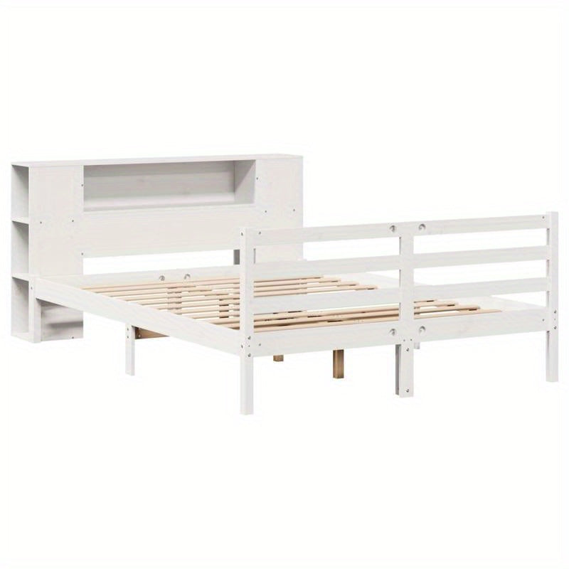 Boekenkastbed – Bed met Opbergruimte – Slaapbank – Bedframe – Kinderbed – Modern Wit – Massief Pijnhout – Compact 120x190 cm