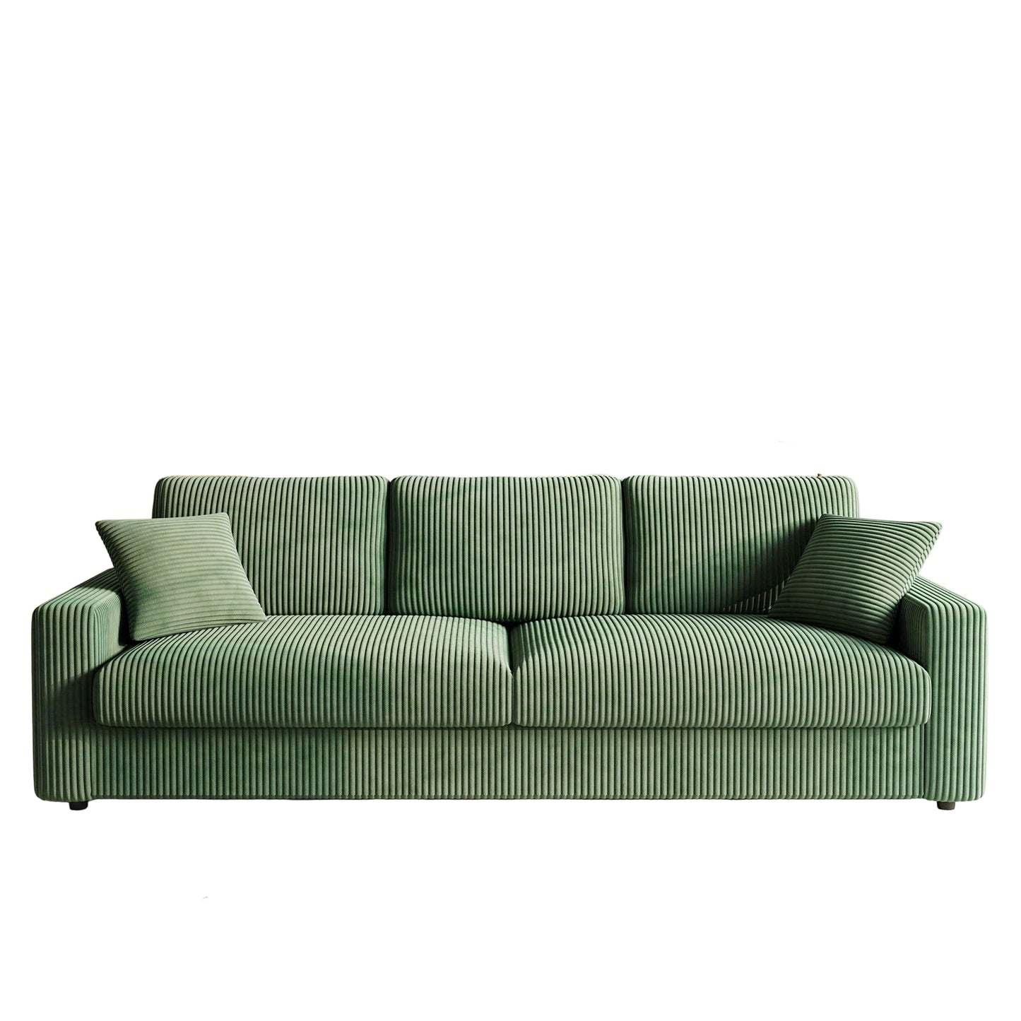 4-Zits Corduroy Sofa – Bank – Hoekbank – Zitslaapbank – Bankstel – Groen – 256 cm Breed – Duurzame Corduroy Stof – Inclusief 2 Decoratieve Kussens