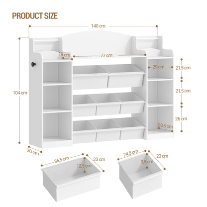 Boekenkast – Boekenrek – Opbergkast – Vakkenkast – Kinderboekenkast – 140x30x100 cm – Houten Constructie – 8 Stoffen Lades