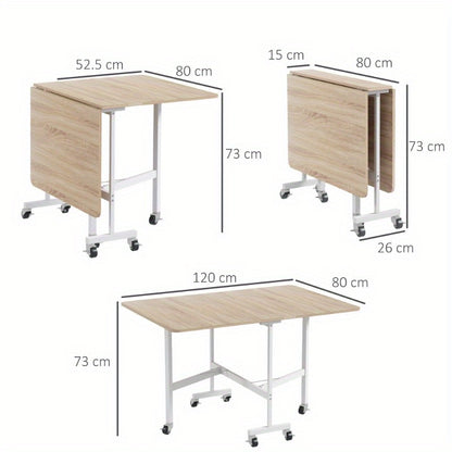 Eettafel – Uitklapbare Tafel – Inklapbare Eettafel – Uitschuifbare Tafel – Vouwtafel – Stevig Stalen Frame – Eikenhout Look – Voor 4-6 Personen – Met Wieltjes – Ruimtebesparend – Lichtgewicht
