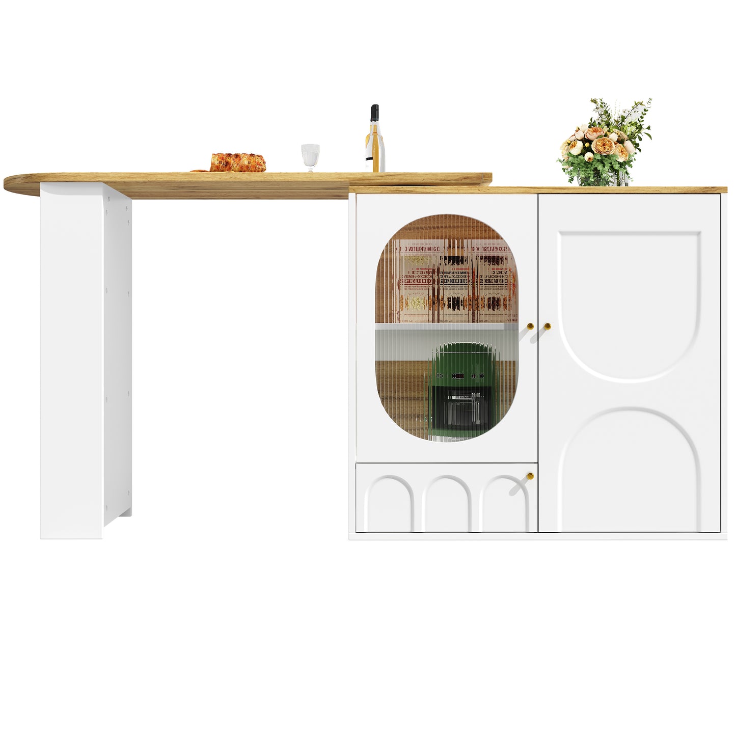 Barkast – Wijnrek – Drankkast – Bartafel – Keukentrolley – 360° Draaibaar – MDF Metalen Frame – 138x39x105 cm – 3 Deuren Met Uitneembare Scheidingswanden