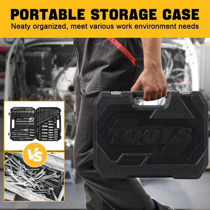 216pcs Heavy-Duty Mechanic Tool Set with Sockets, Wrenches & -Resistant Case - Professional Automotive Repair Kit, Metric/Imperial-Compatible (No Power Tools) - All-in-One Tool Combination Set for DIY, Home, & Workshop, Tool