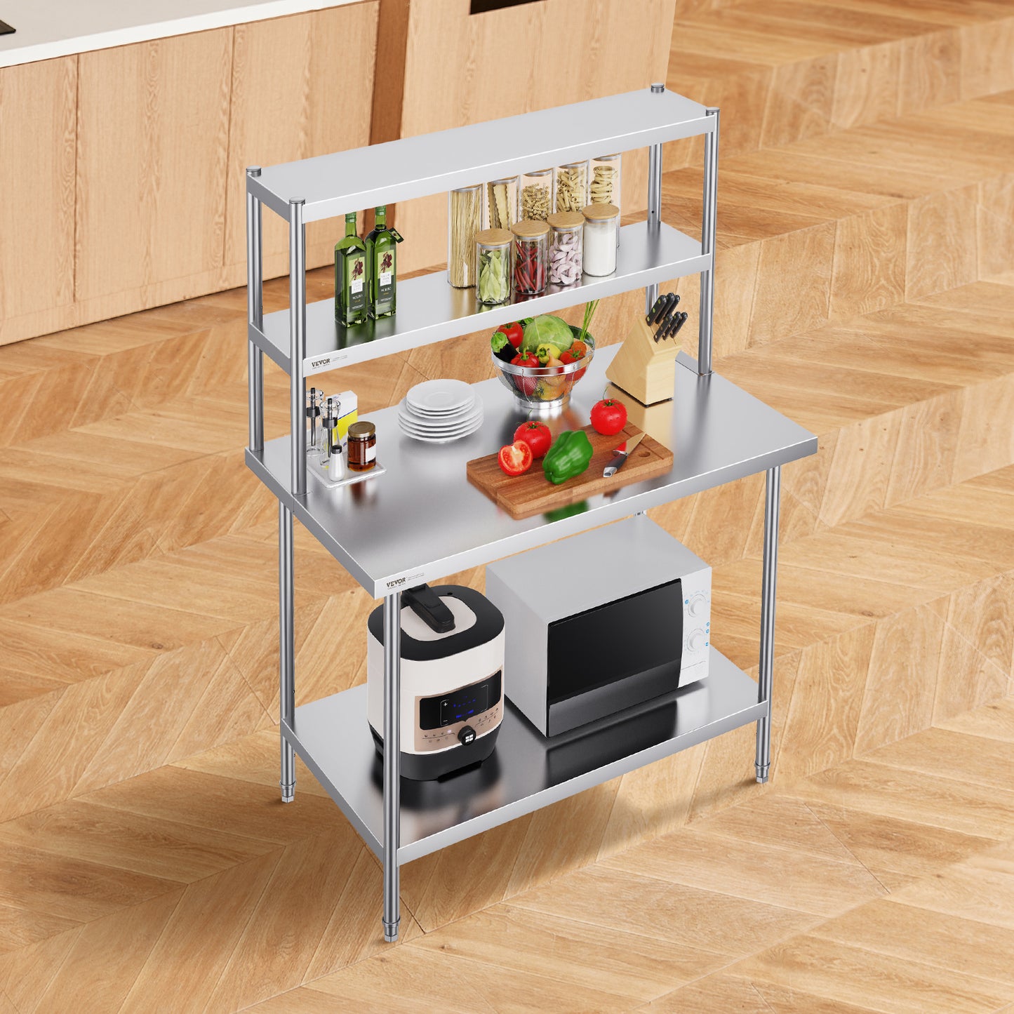 RVS Werktafel – Werkbank – Keukentafel – Werkblad – Werkplek – Verstelbare Dubbele Legplank – Roestvrij Staal 12"x48"