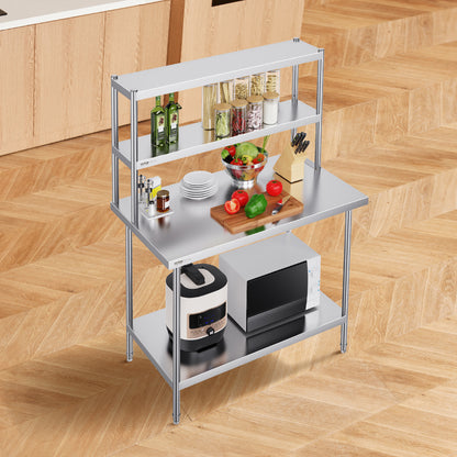 RVS Werktafel – Werkbank – Keukentafel – Werkblad – Werkplek – Verstelbare Dubbele Legplank – Roestvrij Staal 12"x48"