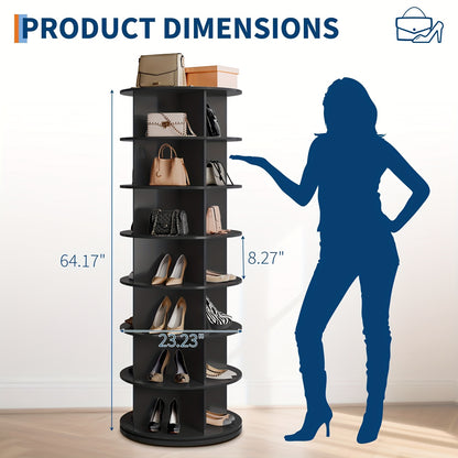 Schoenenrek – Schoenenkast – Schoenenopberger – Schoenenkastje – Schoenenorganizer – Draaibaar 360° – 7 Laags – Ruimtebesparend – Hout – Vrijstaand – Modern Wit – Geen Montage – Geschikt voor 7+ Paar