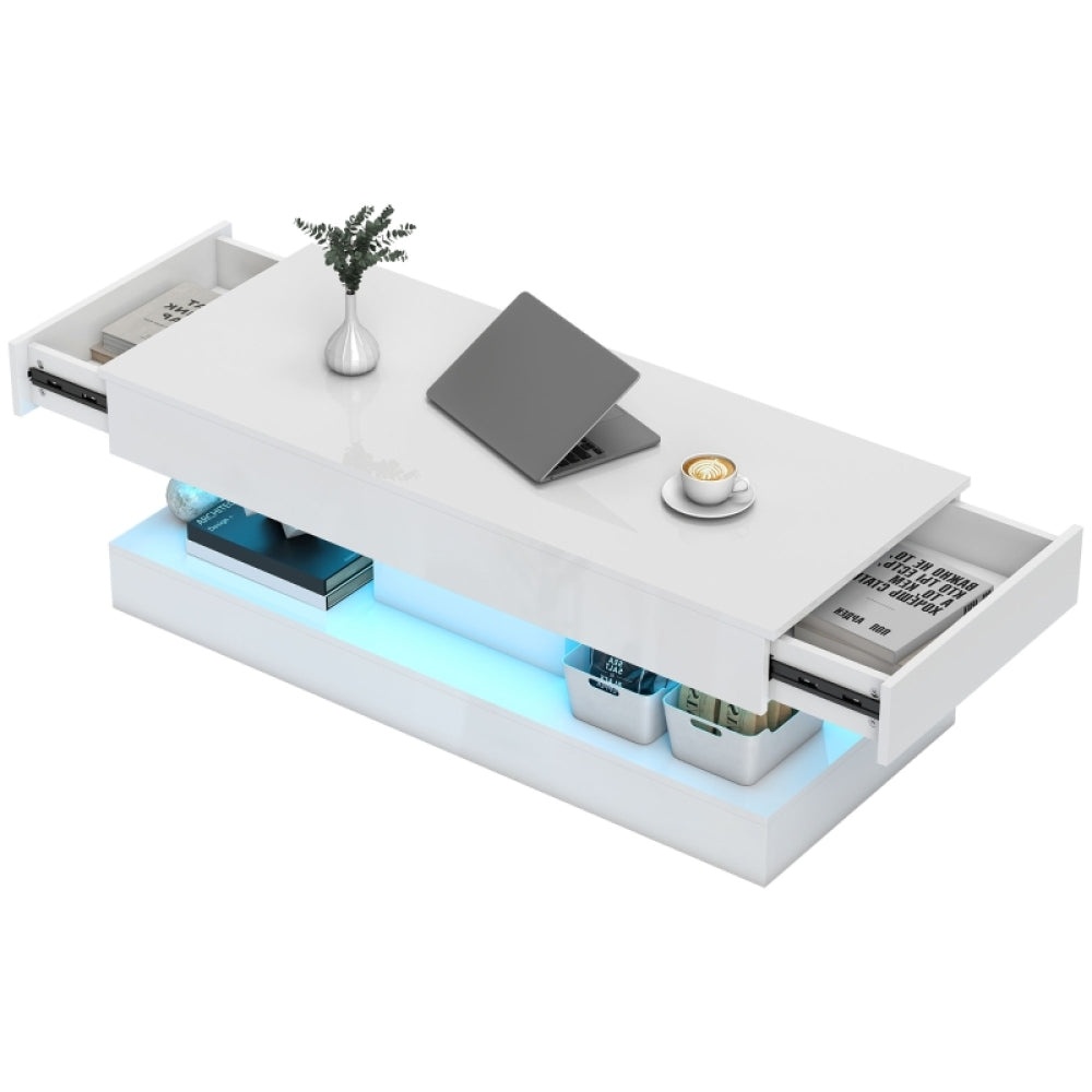Moderne Haltafel – Winkeltafel – Inkomtafel – Entree Meubel – Opbergtafel – Wit MDF Tafelblad – Zwart Metalen Frame – 2 Lades – Compact & Duurzaam