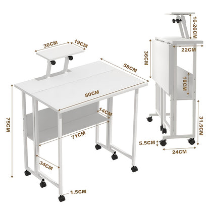 Bureau – Schrijftafel – Computertafel – Werktafel – Opvouwbaar Bureau – Inklapbaar – Met Wieltjes – Verstelbare Monitorstandaard – Compact 80x58x76 cm