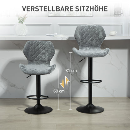 Barkrukken – Barstoelen – Keukenstoelen – Barkruk Sets – Hoge Stoelen – Verstelbaar in Hoogte – 360° Draaibaar – Met Rugleuning – Donkergrijs – Set van 2 – Stevige Voetsteun
