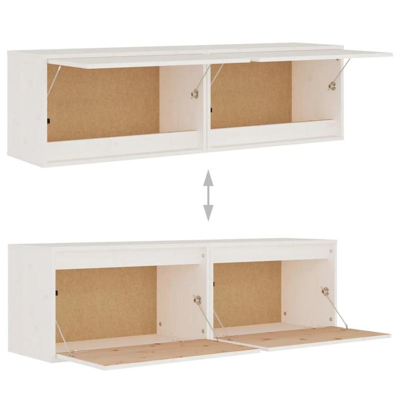 Wandplank – Opbergplank – Wandkast – Muurkast – Houten Wandplank – Set 2 Stuks Wit – Massief Grenen Hout – 60x30x35 cm