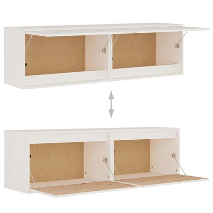 Wandplank – Opbergplank – Wandkast – Muurkast – Houten Wandplank – Set 2 Stuks Wit – Massief Grenen Hout – 60x30x35 cm
