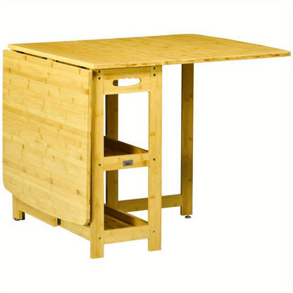 Verstelbare Bamboe Eettafel – Uitschuifbare Tafel – Uitklapbare Tafel – Opbergtafel – Balkon Tafel – 4 Verlengbladen – Lichtgewicht & Draagbaar