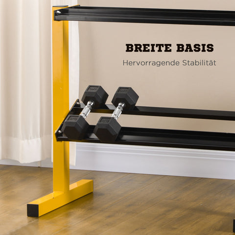 Dumbbellrek – Halterrek – Dumbbellstandaard – Fitnessrek – Krachtrek – Gele Kleur – Stalen Frame – Max 270 kg – 2 Laags – Compact 92,5x50,5x80,5 cm