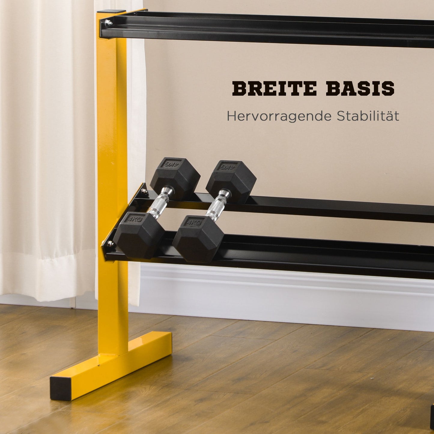 Halterrek – Dumbbellrek – Gewichtenrek – Dumbbellhouder – Halterstandaard – Stalen Frame – 2 Leggers Tot 270 kg – Geel 92,5x50,5x80,5 cm