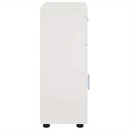 Hoogglans Witte Badkamerkast – Badmeubel – Opbergkast – Badkamerkastje – Kastje – Compact Formaat 37x31,5x82 cm – Duurzaam Verwerkt Hout