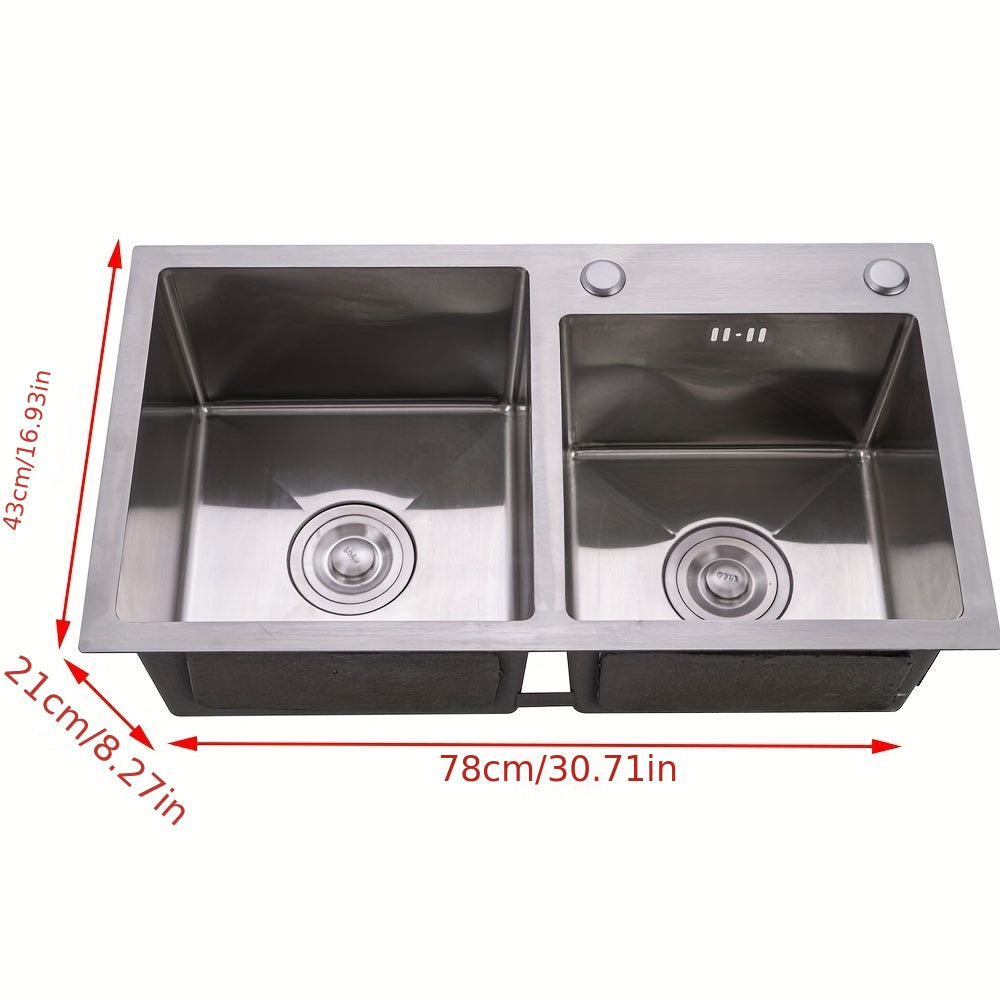 Keukenspoelbak – Dubbele Spoelbak – Gootsteen – Wasbak – Spoelbakken Keuken – Roestvrij Staal – 2 Bakken 76x43 cm – Met Afvoerset & Geluidsdemping