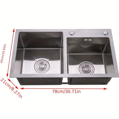 Keukenspoelbak – Dubbele Spoelbak – Gootsteen – Wasbak – Spoelbakken Keuken – Roestvrij Staal – 2 Bakken 76x43 cm – Met Afvoerset & Geluidsdemping