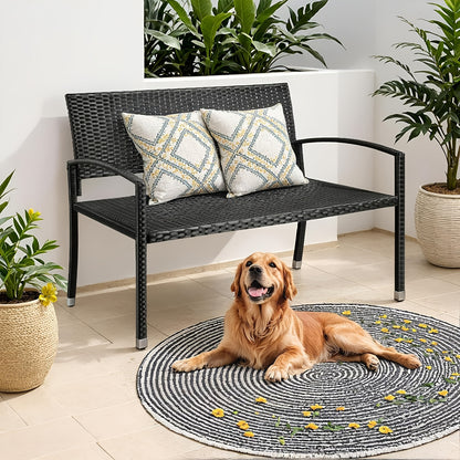 Rattan Lounge Bench, Poly Rattan Double Bench, 2-seater Garden Balcony Bench, Living Room Lounge Chair, Load Capacity 320 Kg, 122 X 62 X 90 Cm, Comfortable Garden Furniture Bench, Park Bench, Double-sided Rattan Bench