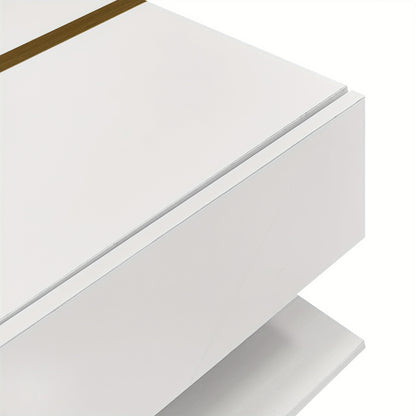 Modern High-Gloss Coffee Table - White & Golden Accent Living Room Center Table, Heavy-Duty Metal Construction, Space-Saving Design for Small Apartments, Easy Assembly (No Wood Components) - Ideal for Apartments, Offices, Hot